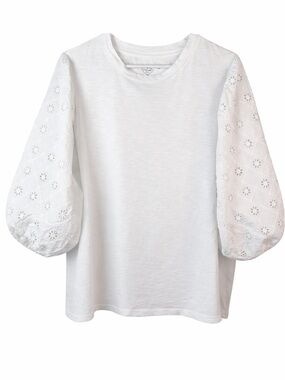 St Johns Bay White Eyelet Puff Sleeve Cotton Top 1X Boho Cottagecore